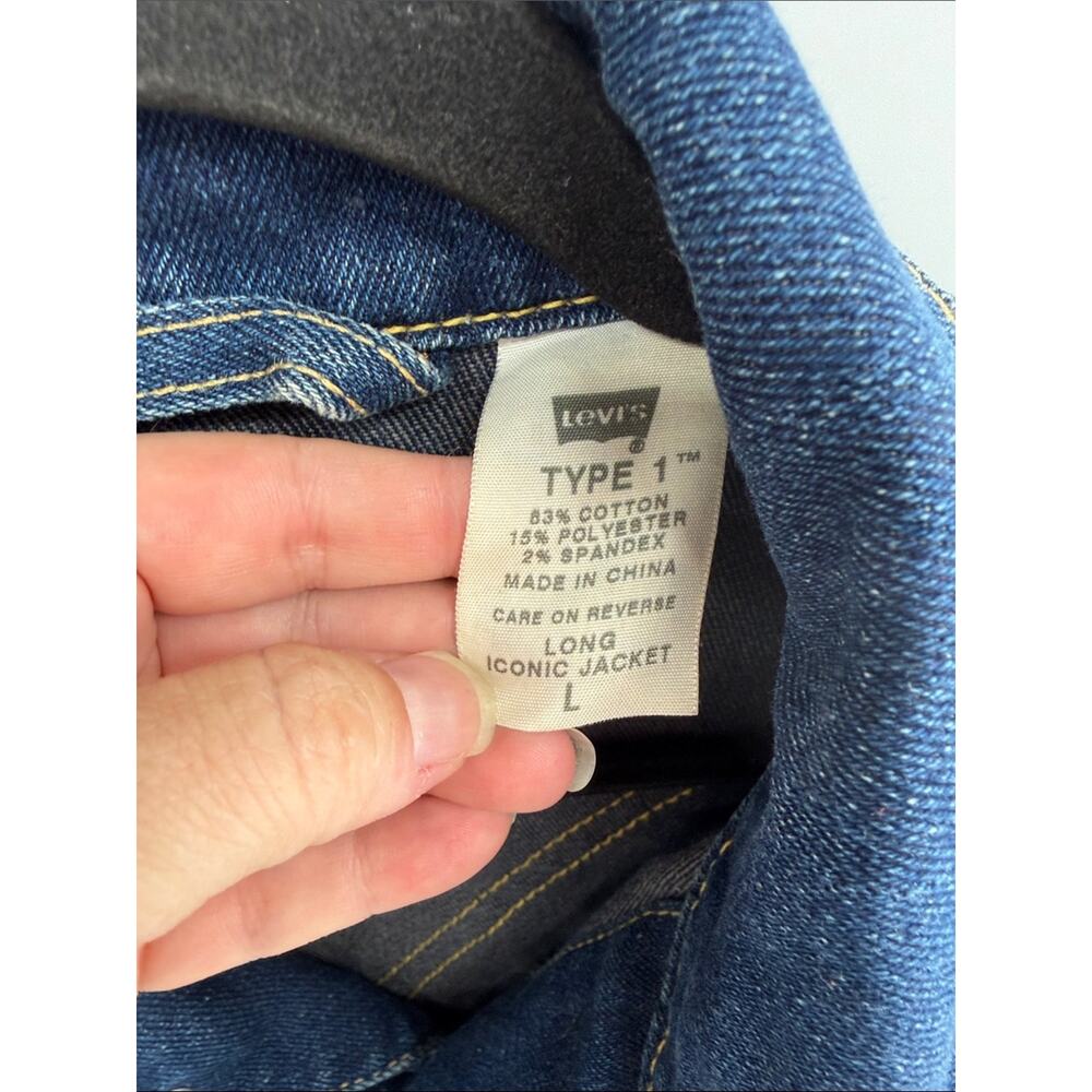 Levi’s Type 1 Iconic Y2K western yoke long line denim jean jacket sz L Long - Picture 6 of 8